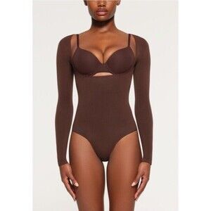 SKIMS (3XL) Seamless Sculpt Long Sleeve Open Bust Brief Bodysuit Cocoa Brown EUC